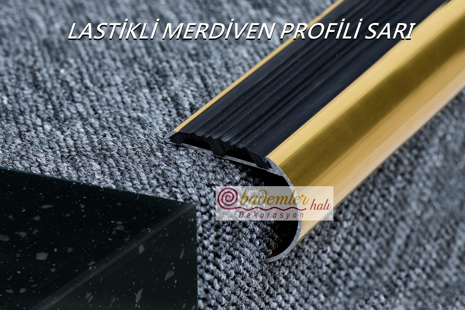 Merdiven Halı Profili Gold Renk Sarı Renk Merdiven Köşebent profil istanbul Halı Profili merdiven köşebent sarı altın köşebent lastikli profili merdiven